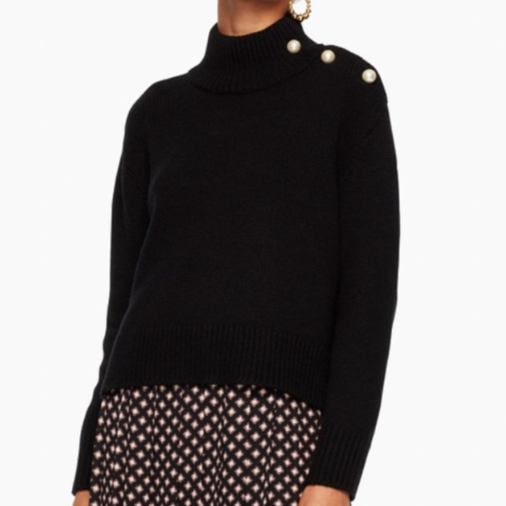 KATE SPADE x Broome Street black sweater with pearls on collar